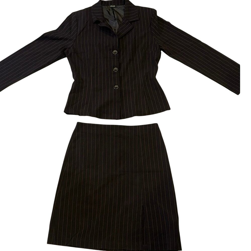 Céline by Champion Vintage Black Pinstripe Skirt Suit Set M USA